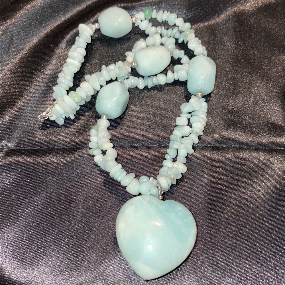 Amazonite 925 Sterling Statement Blue Beaded Hear… - image 7